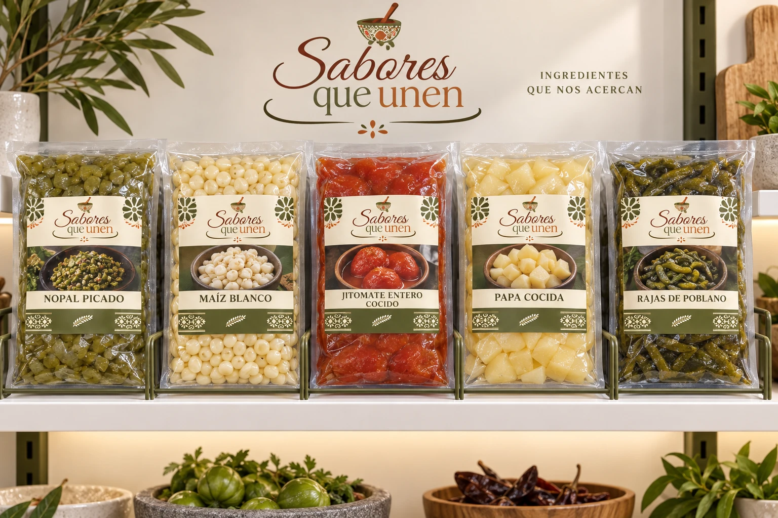 Visualización ilustrativa de productos en bolsas selladas