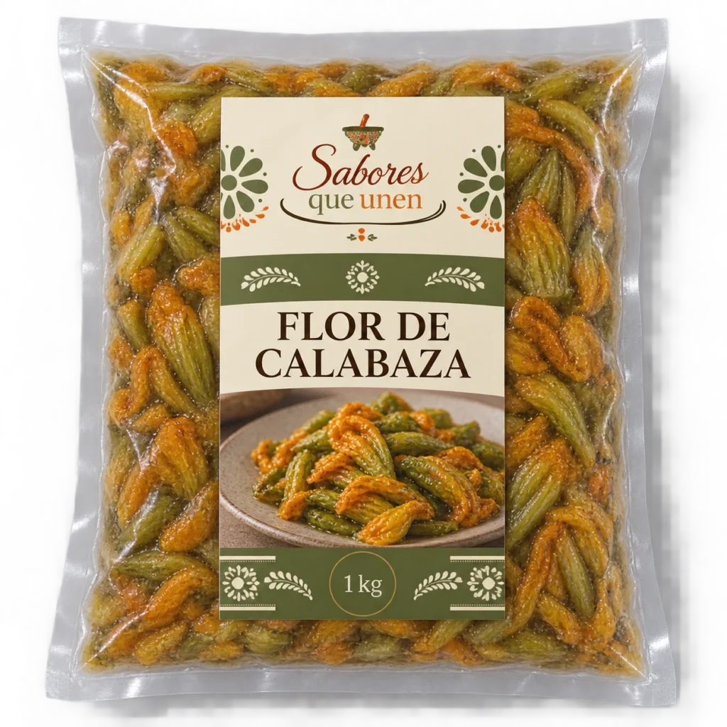 Flor de calabaza: mockup ilustrativo en bolsa sellada