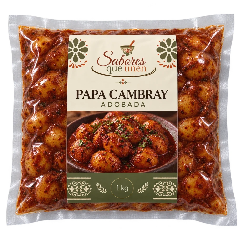 Papa cambray adobada: mockup ilustrativo en bolsa sellada