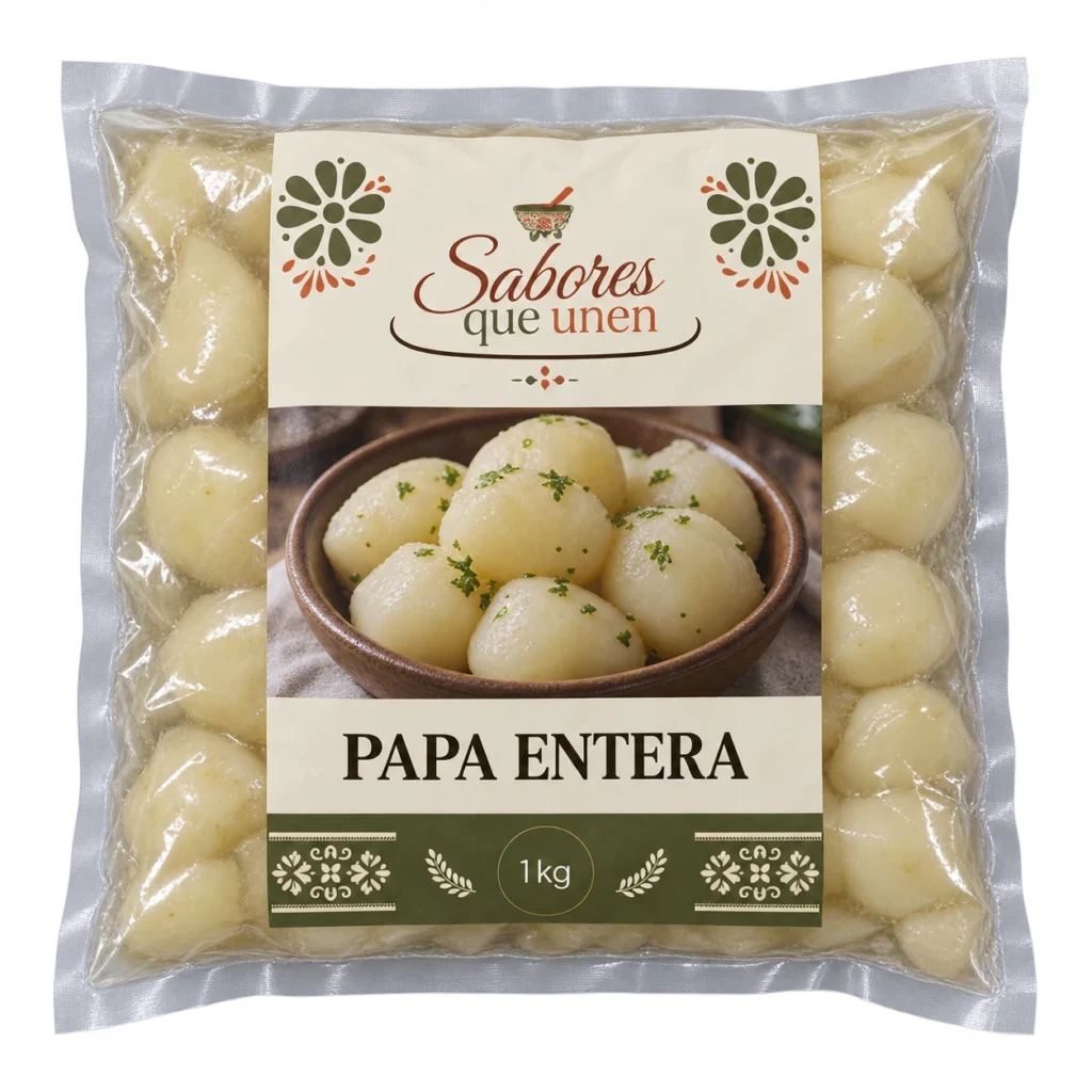Papa entera: mockup ilustrativo en bolsa sellada